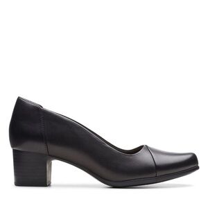 Women’s Clarks black leather Un Damson Step Pump shoes size 10W‎